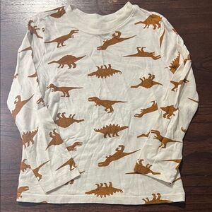 Old Navy Kids Long Sleeve Tee - White and Brown Dinosaur Print